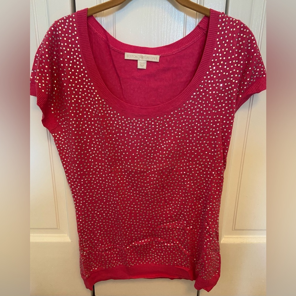 Boston Proper Rhinestone Sweater, Small, Hot Pink, EUC